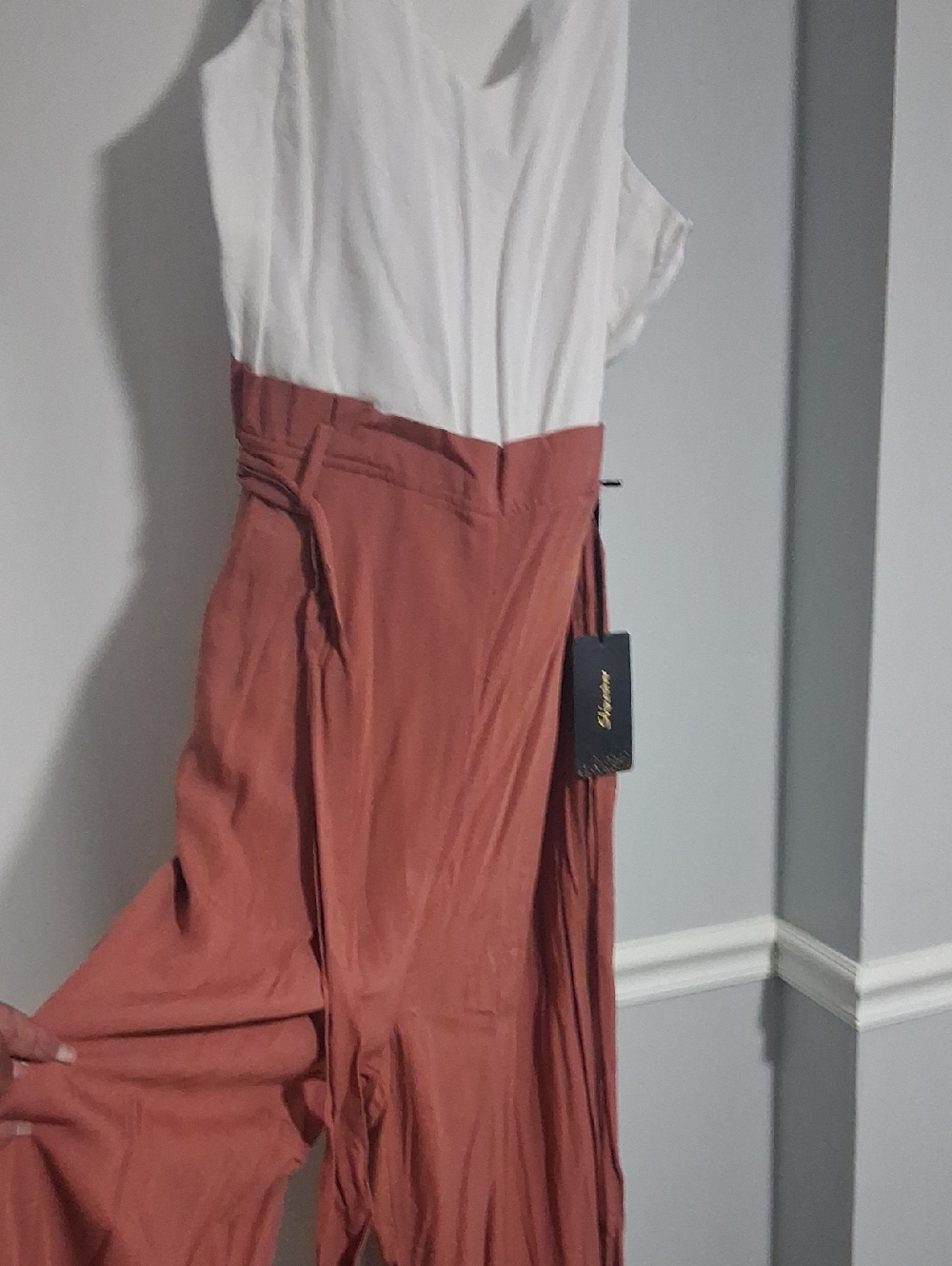 Sleeveless White Top with Rust Wide-Leg Pants Set